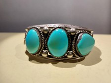Older Traditional Navajo silver and 3 stone turquoise cuff, total size  6 1/4"