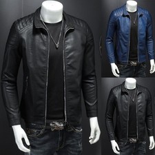 Men Faux Leather Lapel Jacket