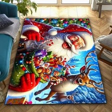 Santa Claus Christmas Rug – Large Area Carpet for Living Room & Bedroom Home UK