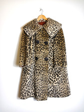 VINTAGE FAUX FUR LEOPARD CHEETAH PRINT DOUBLE BREASTED COAT XL