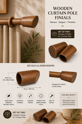 Natural wooden curtain pole - natural,
