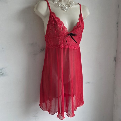 Red lace babydoll chemise - lace,