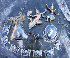 Vintage Siam silver Thai Siamese dancer niello brooches clip necklace Thailand