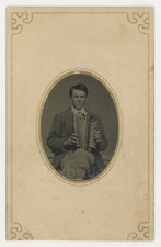 Flutina Musician Tintype 1880 Handsome Man Playing Accordion Music Instrument