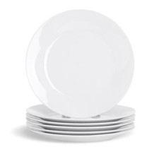 White Dessert Dinner Plates Wide Rimmed. Porcelain Crockery - 190mm - x6