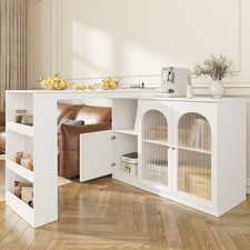 360° Rotating Bar Table, Kitchen Island, White Bar Table with Expandable Table