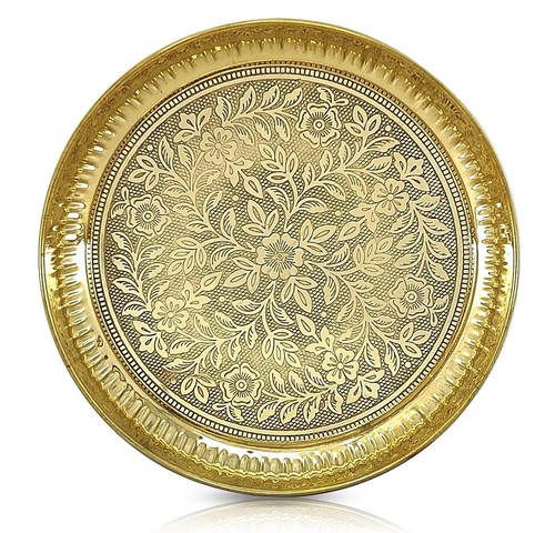 Brass engraved puja plate - engraved,