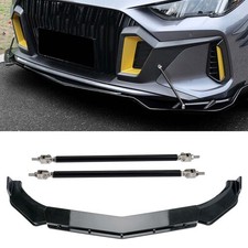 For Audi A4 A5 A6 A7 Gloss Black Front Bumper Lip Spoiler Splitter + Struct Rods