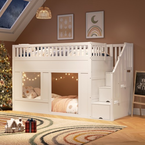 White wooden house - wooden, bed