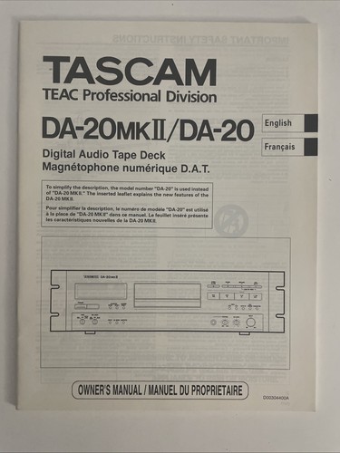Tascam 20mkii service - tascam, da-20mkii