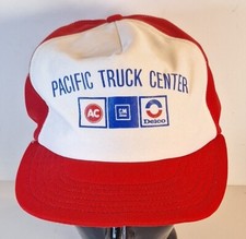 Made In USA Pacific Truck Center GM AC Delco Snapback Trucker Hat Red Cap 1970's