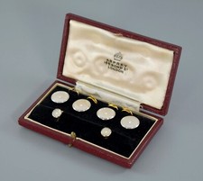 ANTIQUE ASPREY 9ct GOLD MOTHER OF PEARL BUTTONS DRESS SET DEAKIN & FRANCIS 1899