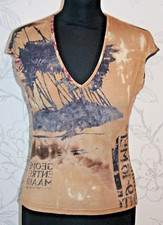 YUMI-MAZAO PARIS Top Cap-Sleeves Stretch Viscose Jersey V-Neck Beige 'Safari' S