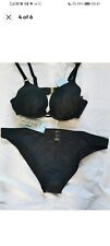   36B Ex M&S underwired padded plunge bikini Top Black Spf50 Chlorine Resistant 