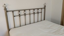 Antique style brass Metal double Headboard Bedhead with ceramic finials