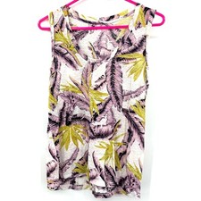 Loft love linen size XS tank top tropical print green purple white