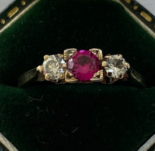 9CT GOLD RUBELLITE AND CZ RING