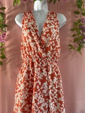 TFNC London red faux wrap sleeveless dress with white floral pattern size M