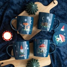 Set 4 Boxed Gnome Sweet Gnome Winter Forest Ceramic Gift Mug 350 ml capacity