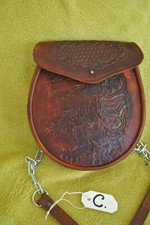 Unique Brand New  Brown  Leather  Hand Tooled Lion Rampant  Day Sporran.