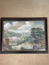 Large C1850 French  Guache Watercolor View Chateau De Marais Hogarth Framed