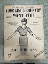 Antique Sheet Music , Military War Feminism , Your King And Country Want You