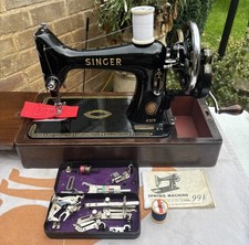 Vintage Singer 99k Hand Crank Sewing Machine With Tin Of Accessories