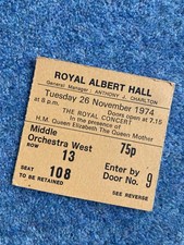 Royal Albert Hall Concert Ticket Stub. HM Queen Elizabeth The Queen Mother 1974