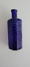 Bristol Blue Colored Not to Be Taken Glass Bottle Hobnail Design, Approx 5inch,