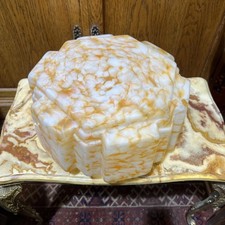 Vintage Orange Mottled Glass Pendant Light Shade - Retro Mid Century art deco 