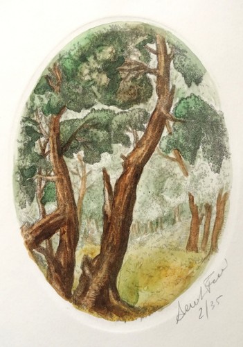 Original etching with trees - etching,