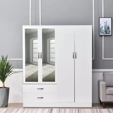 Modern Bedroom Furniture Set 4 Door 2 Drawer Mirrored Wardrobe Hanging Rail
