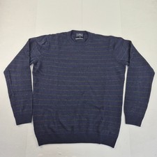 BLUE HARBOUR Jumper Large Navy Men's 100% Lambswool Striped Knitwear M&S