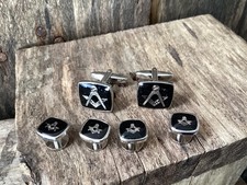 Modern Masonic Black Cufflinks & 4 Dress Studs Tuxedo Shirt Buttons