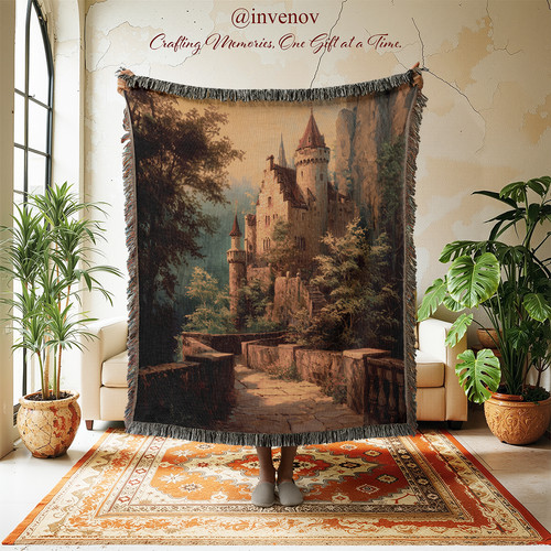 Medieval castle woven blanket - woven,