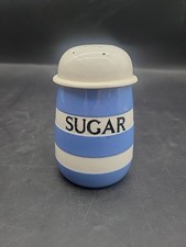 T G Green Cornish Kitchen Ware Sugar Shaker Blue White Green Back Stamp