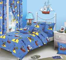 DOUBLE BED TREASURE ISLAND DUVET QUILT COVER SET PIRATES WHALE BLUE SEA YELLOW