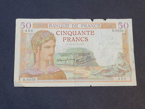 1938 banknote 50 french - banknote,