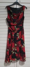 House of Fraser Women's Red & Black Maxi Flare Floral Designer Zip Dress,RRP £65