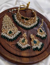 Doublet Stone choker Set / Green Colour Jewellery Set / Emerald Green Jewellery