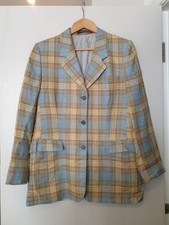 DAKS Signature Ladies UK 14 JACKET Silk Linen Check Tartan Pockets Blue Yellow