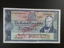 1962 BRITISH LINEN BANK £5 SPECIMEN (SCOTLAND) BANKNOTE ORIGINAL aUNC/UNC