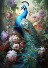 FURNITURE TRANSFERS AVAILABLE AS RUB ON WATERSLIDE STICKER BLUE PEACOCK ROSES ❤