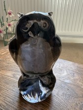 Vintage Smoked Grey Glass Owl