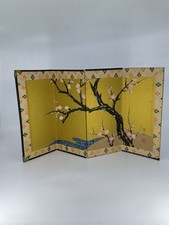 Vintage Small Japanese Folding Screen Gold /fabric Cherry Blossom Print Used