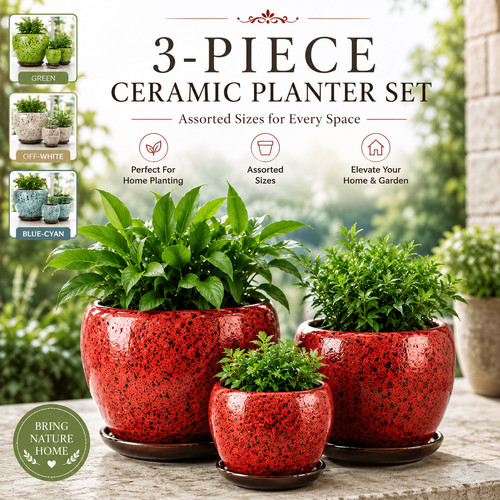 Piece ceramic plant set - ceramic,