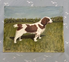 Vintage Amateur Spaniel Dog Oil Painting On Board 1986 Cavalier King Charles