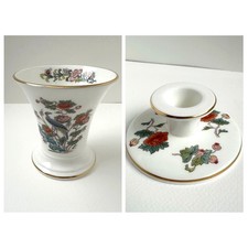 Wedgwood Kutani Crane Gold Trim Small Vase & Candle Holder Excellent Condition