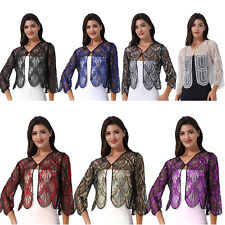 Women's Hollow Lace Cardigan Long Sleeve Sequin Bolero Shrug Casual Shawl Tops