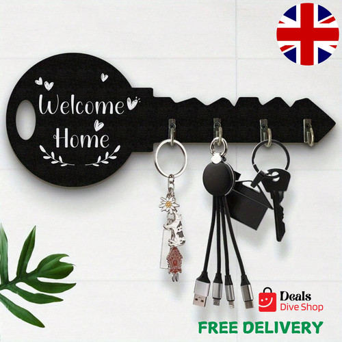 Wooden key holder with hooks - key,